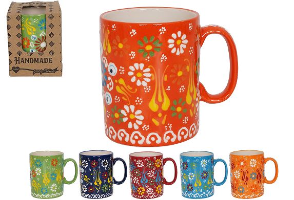 Bone China Porcelain Cups with Art Print Large Handle Dishwasher Microwave safe for Tea Cocoa or Hot Chocolate