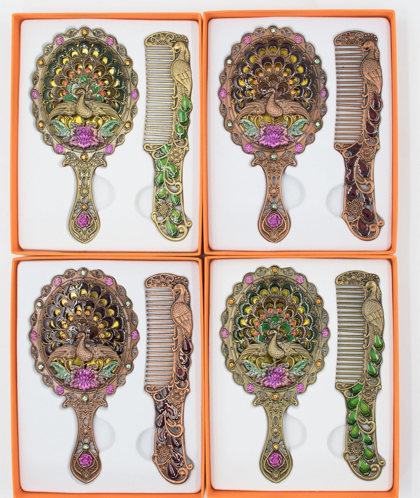 House of Common Comb and Mirror Set for Girls, Multi design Peacock Desgin Hair Comb set