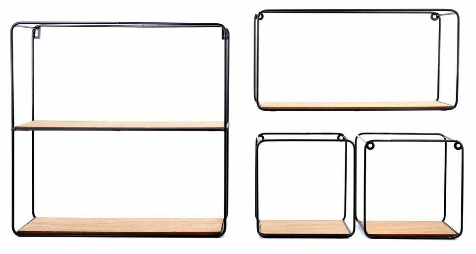 New Set Of 4 Coated Black Metal Wall Hanging Cubes Shelves Storage Organiser Units
