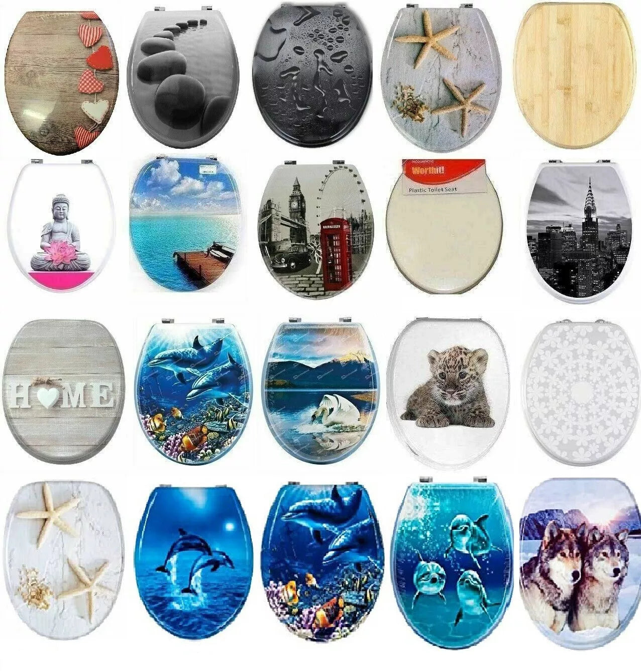 MDF Soft Slow Close Toilet Seat Novelty Design Stainless Steel Hinges Loo Seats