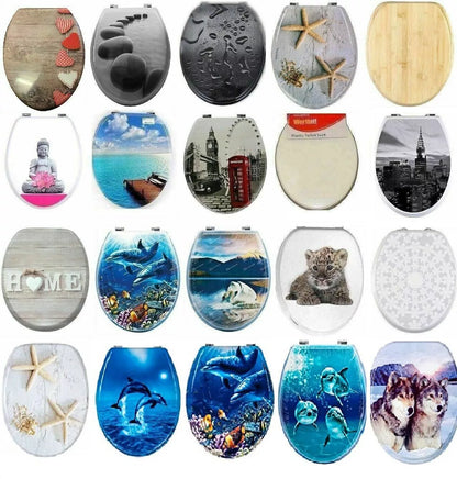 MDF Soft Slow Close Toilet Seat Novelty Design Stainless Steel Hinges Loo Seats