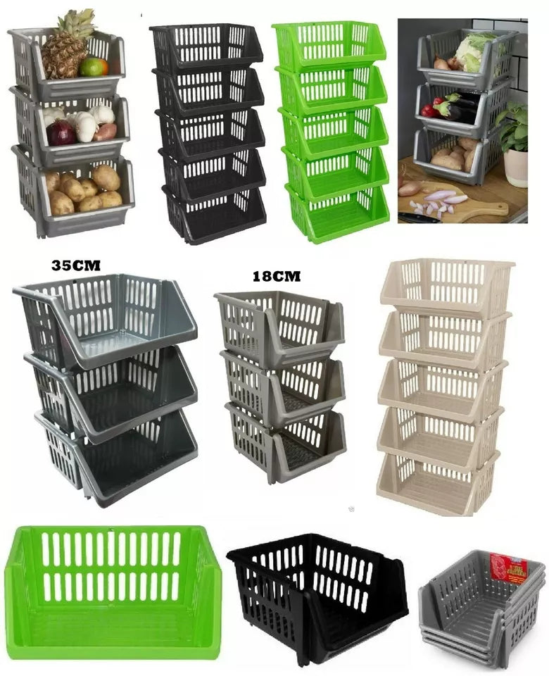 NEW VEGETABLE FRUIT STORAGE BASKET KITCHEN STACKING STACK ABLE UNIT RACK TIDY TIER