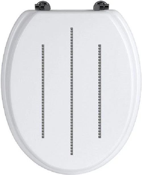NEW LUXURY DIAMANTE WOODEN MDF WC TOILET SEAT STAINLESS STEEL HINGES MODERN BATHROOM