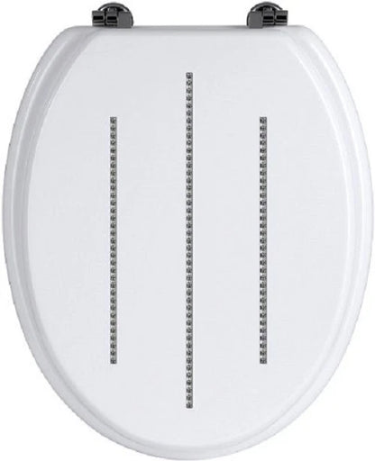 NEW LUXURY DIAMANTE WOODEN MDF WC TOILET SEAT STAINLESS STEEL HINGES MODERN BATHROOM