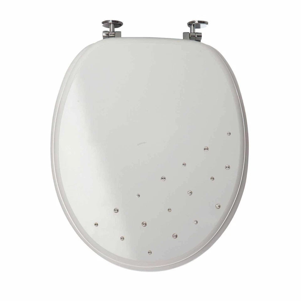 NEW LUXURY DIAMANTE WOODEN MDF WC TOILET SEAT STAINLESS STEEL HINGES MODERN BATHROOM