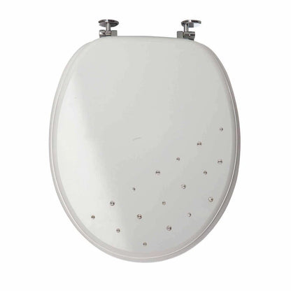 NEW LUXURY DIAMANTE WOODEN MDF WC TOILET SEAT STAINLESS STEEL HINGES MODERN BATHROOM