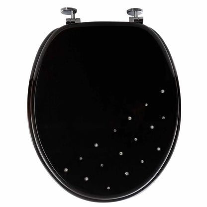 NEW LUXURY DIAMANTE WOODEN MDF WC TOILET SEAT STAINLESS STEEL HINGES MODERN BATHROOM